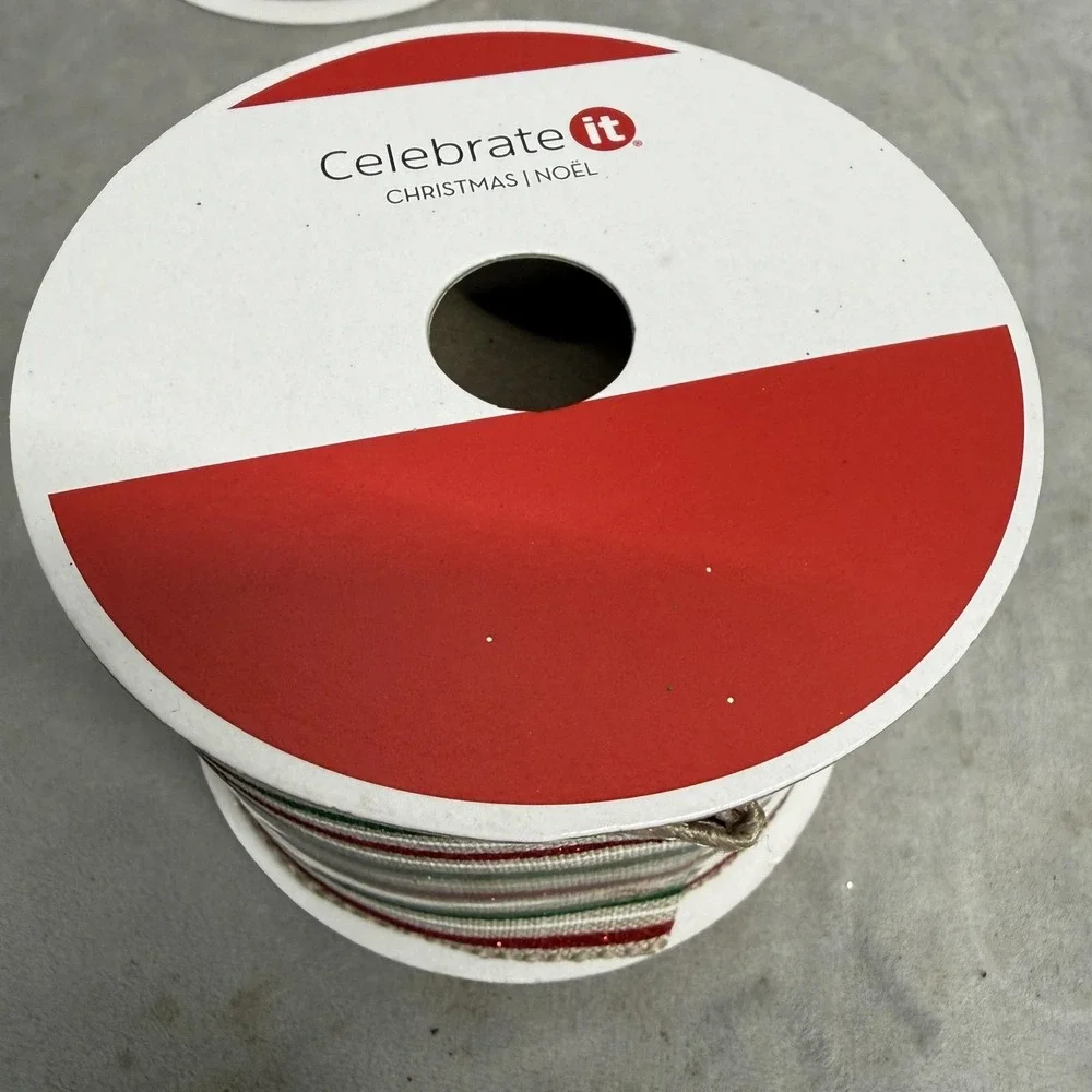 Celebrate It Christmas Wired Ribbon Lot 4 Spools Truck Lights Red Green Glitter